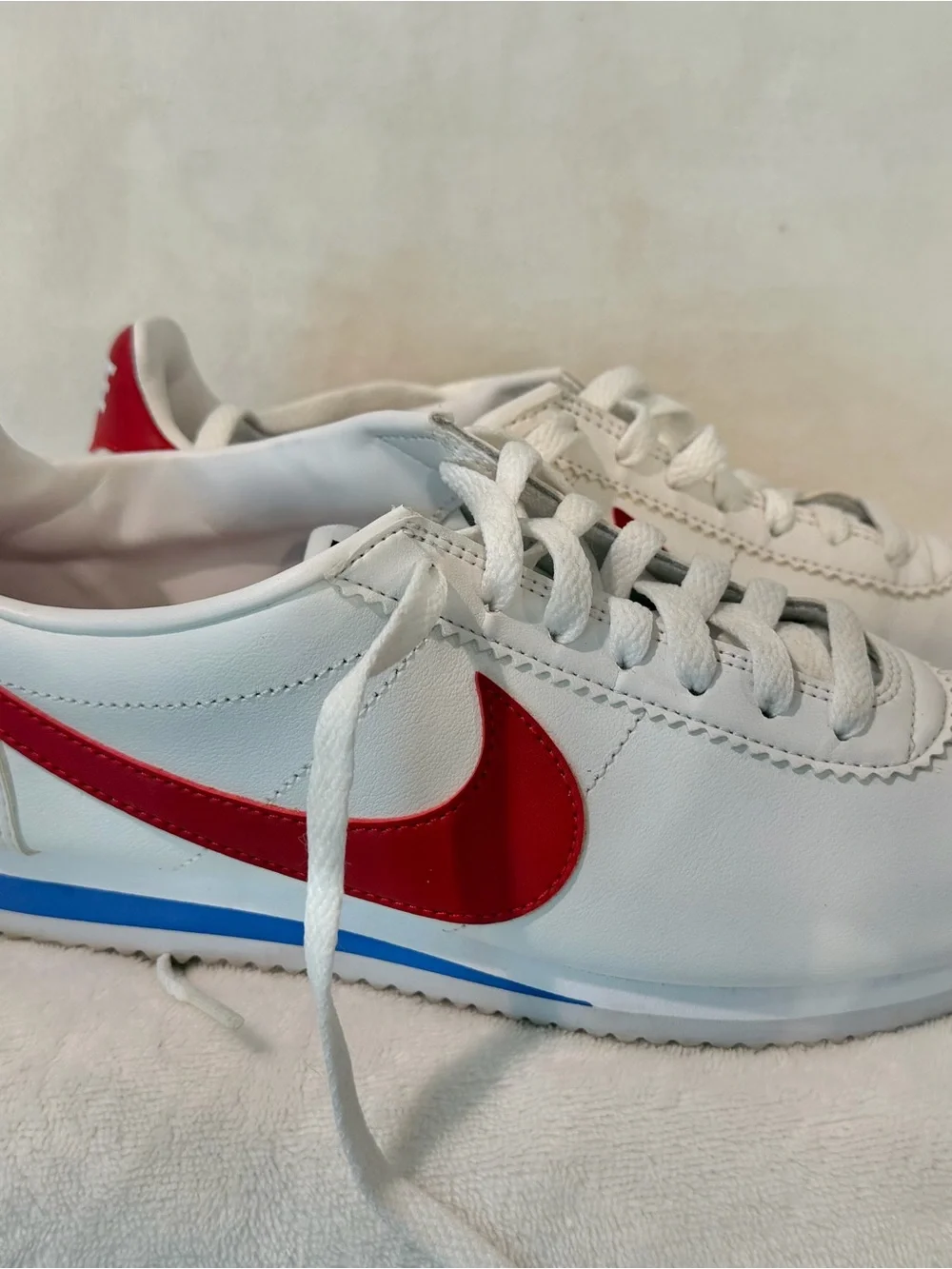 Nike White Red Blue Classic Cortez-Style Athletic Shoes - Forest Gump